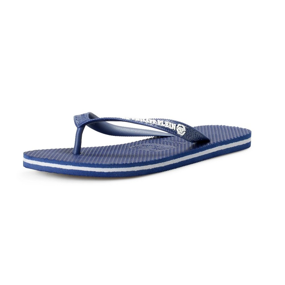 Philipp Plein Men's Navy Blue/Navy Blue Rubber Logo Print Flip Flops Shoes